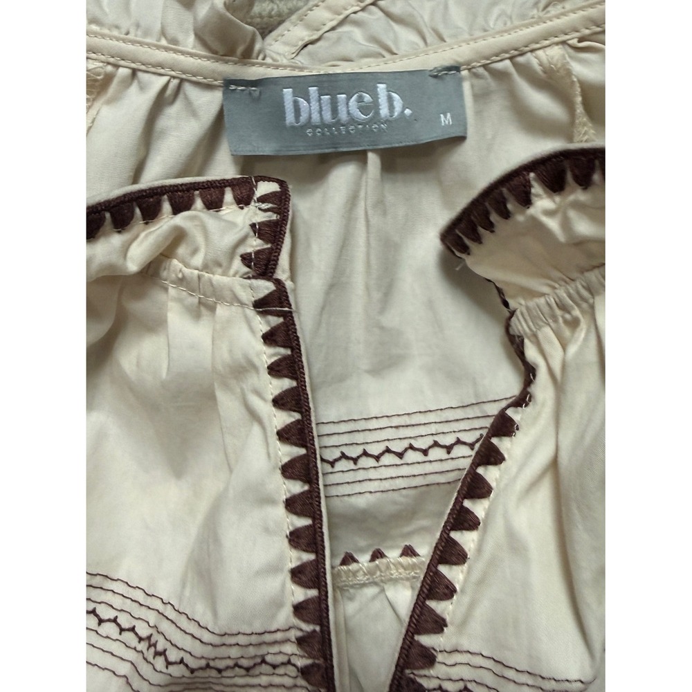 Blue B Cream Pleated Tiered Boho Babydoll Dress M Euro Summer Western Coastal - Picture 8 of 9